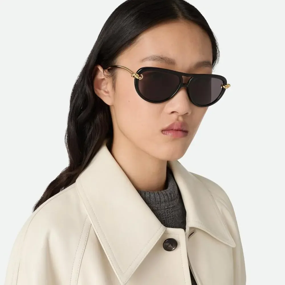 Bottega Veneta BV1418S Aviator Sunglasses in Black $760